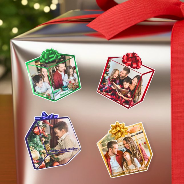 Sticker Fun Modern Christmas Present Family Photo Custom (Créateur téléchargé)