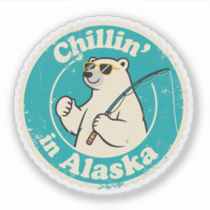 Sticker Funky Vintage Alaska Chillin Polar Bear Fishing