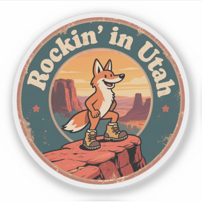 Sticker Funky Vintage Utah Coyote Randonnée Boots Retro (Devant)