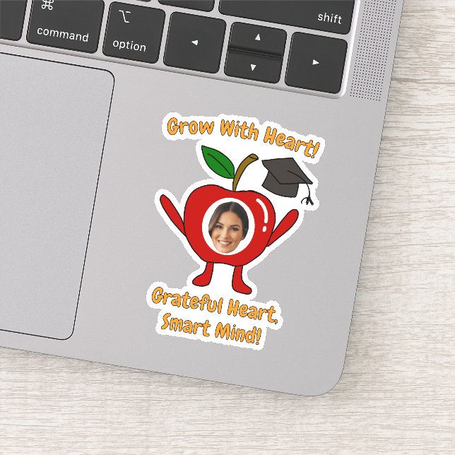 Sticker Funny Apple Custom Photo Grateful Heart Smart Mind (Détail)
