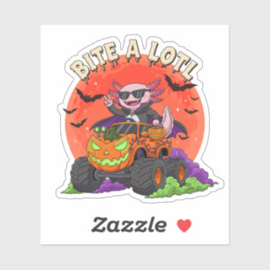 Sticker Funny Axolotl Vampire Halloween Monster Truck