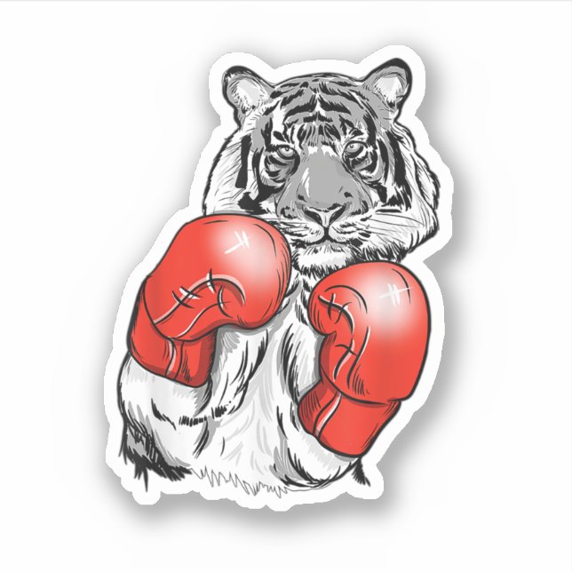 Sticker Funny Boxing Tiger With Red Gloves. Perfect design (Devant)