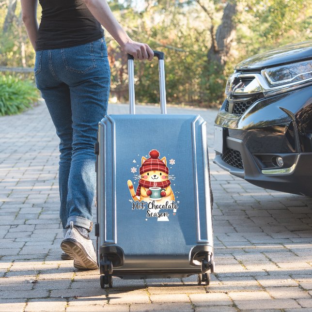 Sticker Funny Cat Hot Choco Season Merry Christmas Mom Dad (Valise Insitu)