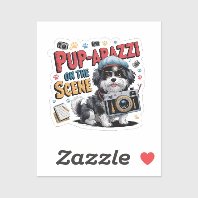 Sticker Funny Chien Photographe Design (Feuille)