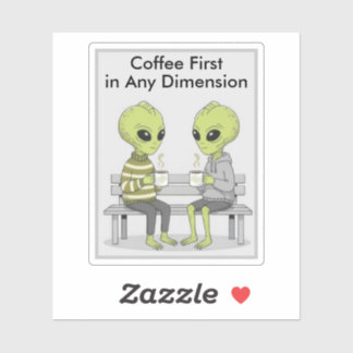 Sticker Funny Coffee and Aliens