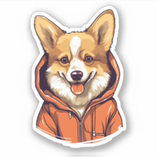 Sticker Funny Corgi portant le Sweat - shirt à capuche
