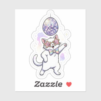 Sticker Funny Disco Easter Cat Dancing Under Egg Ball