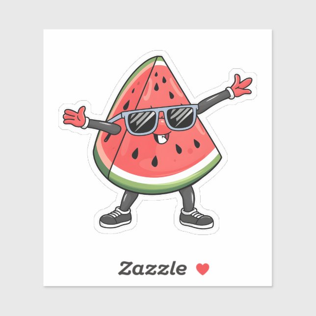Sticker Funny Kawaii Watermelon souriant avec lunettes de  (Feuille)