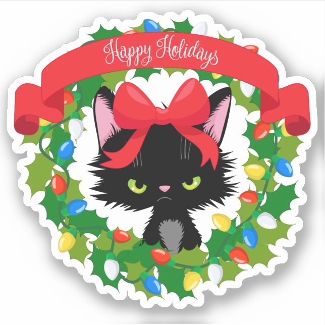 Sticker Funny Moody Christmas Chat (Devant)