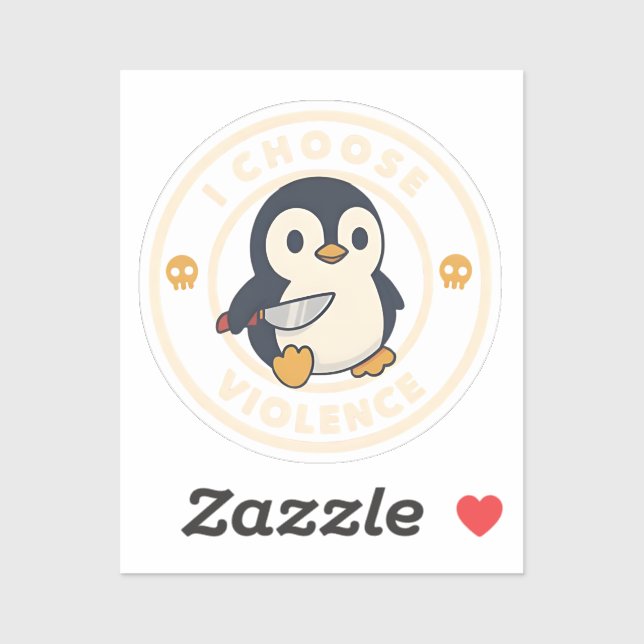 Sticker Funny Penguin With Knife I Choose Violence Meme (Feuille)