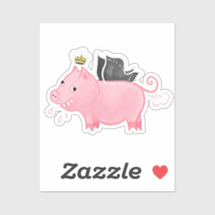 Sticker Funny pig fairy farting hilarant
