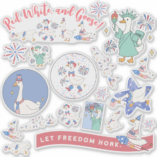 Sticker Funny Quart Juillet Silly Patriotic Goose Parade