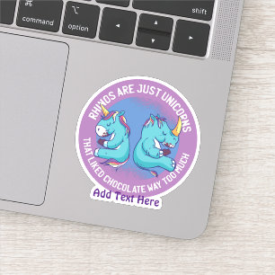 Sticker Funny Rhino est FAT Unicorn Loves Chocolate Cute