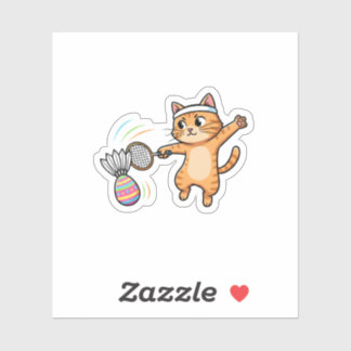 Sticker Funny Sporty Cat Badminton Easter Egg Shuttlecock