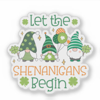 Sticker Funny St. Paddy’s Gnomes with Clovers & Balloons