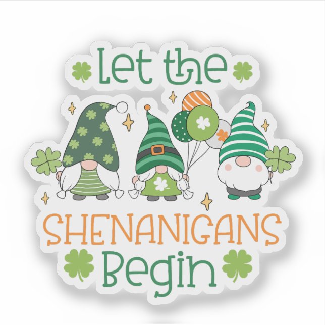 Sticker Funny St. Paddy’s Gnomes with Clovers & Balloons (Devant)