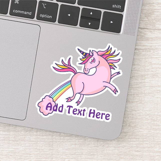Sticker Funny Unicorn Farts Rainbows Ajouter le Cool TEXTE (Détail)
