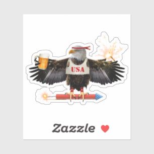 Sticker Funny USA Eagle 4 juillet bière et feux d'artifice