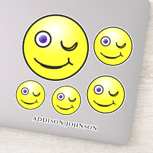 Sticker Funny Wink & Smile Emoji Yellow Faces Ajouter Nom 