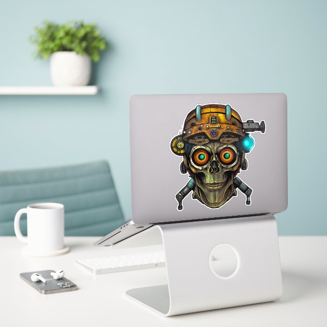Sticker Futurisme rencontre Cool rétro - Alien Steampunk S (Ordinateur portable sur le bureau)