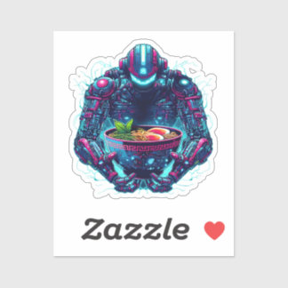 Sticker Futuristic Cyberpunk Robot Neon Food Ramen