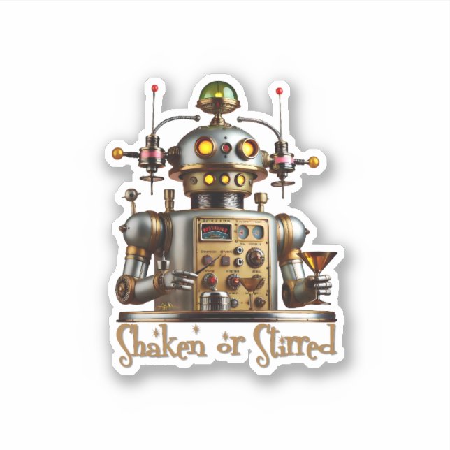 Sticker Futuristic Robot Bartender "Shaken or Stirred" (Devant)