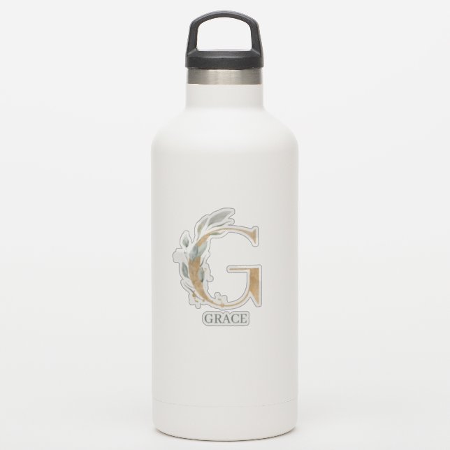 Sticker G Monogramme Floral Personnalisé (Gourde)