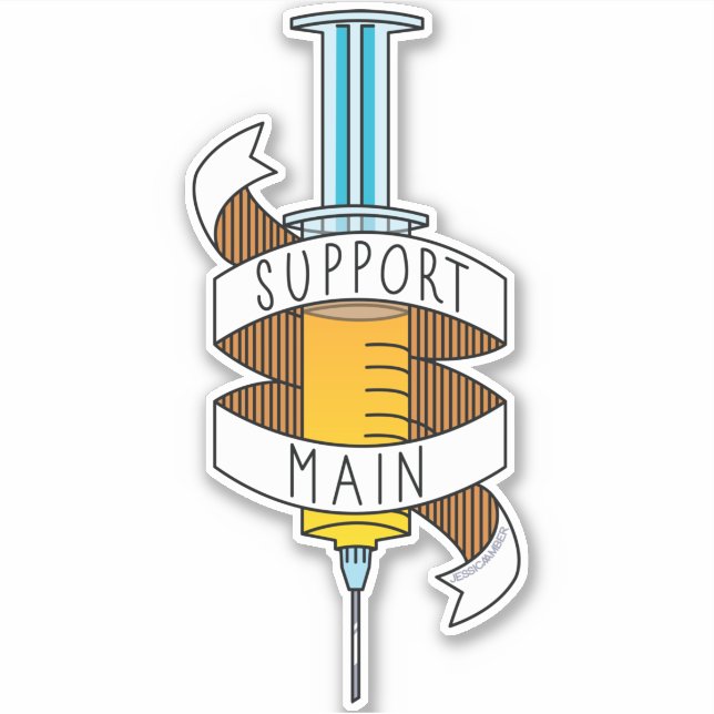 Sticker Gamer Support Main Yellow Cartoon Syringe (Devant)