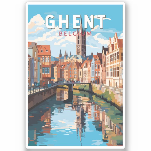 Sticker Gand Belgique Travel Art Vintage (Devant)