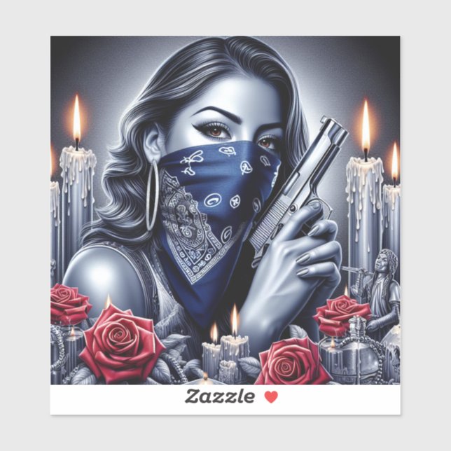 Sticker Gangster Girl Hip hop chicano art Design (Feuille)