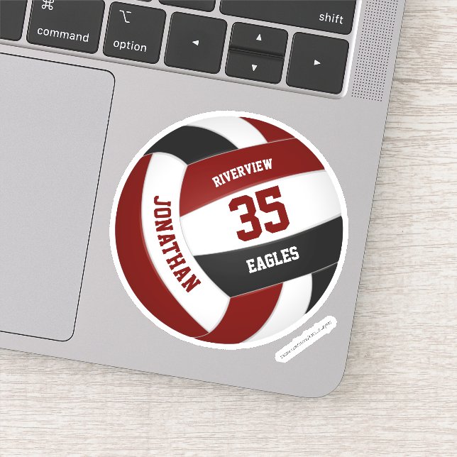 Sticker garçons filles maroon noir équipe couleurs volley- (Détail)