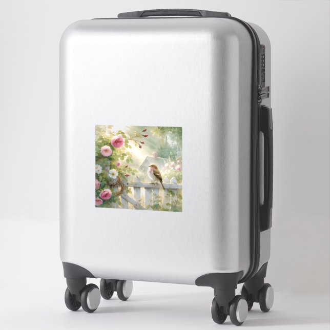 Sticker Garden Rose Bird Watercolor Scene (Sur valise)