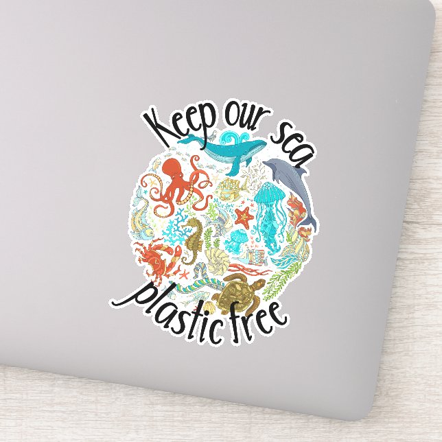 Sticker Garder notre mer Plastique Libre Turtle baleine (Détail)