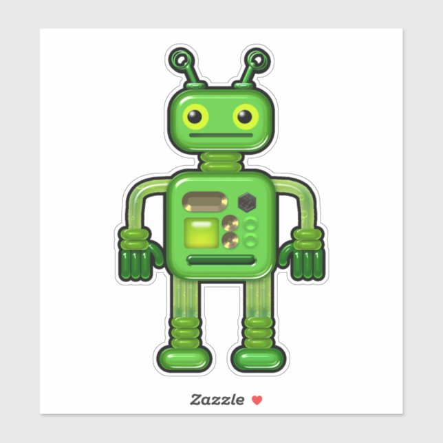 Sticker Gary le robot vert mignonne Whimsical (Feuille)