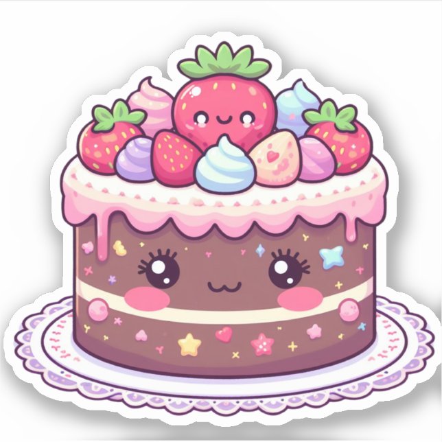 Sticker gâteau d'anniversaire chocolat kawaii (Devant)