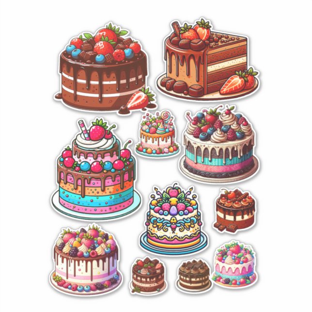 Sticker gâteau dessert pâtisserie illustrations couleur ar (Devant)