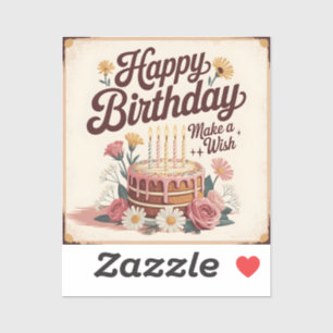 Sticker Gâteau floral vintage "Joyeux Anniversaire - Fais