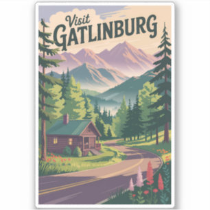Sticker Gatlinburg Tennessee Cabine Travel Art Vintage