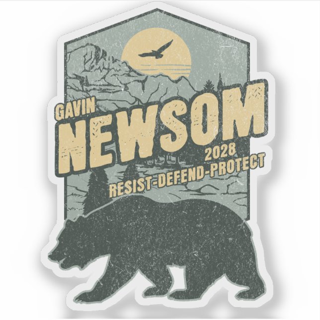Sticker Gavin Newsom 2028 Résister Protéger Défendre (Devant)