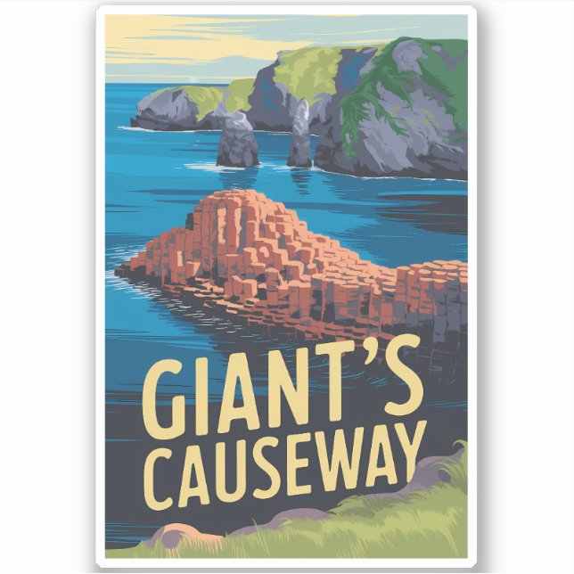 Sticker Géant's Causeway Irlande Travel Art Vintage (Devant)