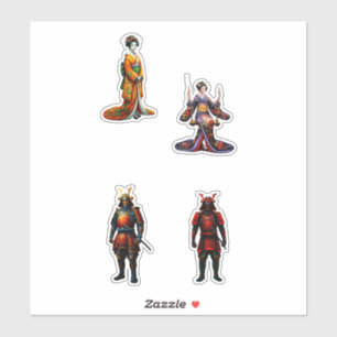 Sticker geisha and samurai