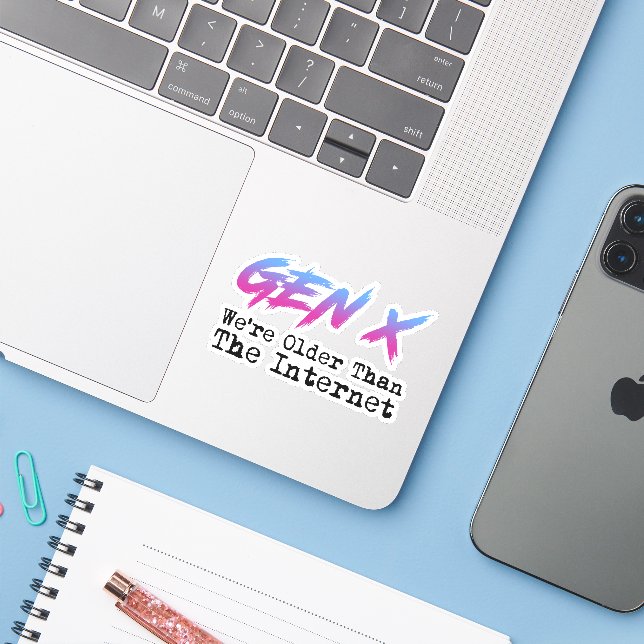 Sticker Gen X - Nous sommes plus vieux que l'Internet (Ordinateur portable avec iPhone)