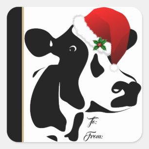 Sticker Gift Tag Santa Cow