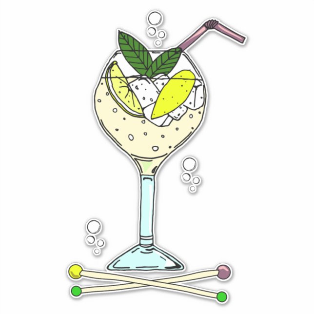 Sticker Gin Verre à cocktail avec tranches de glace et de  (Devant)