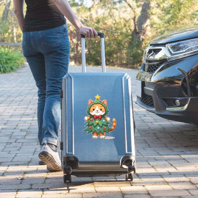 Sticker Ginger Cat Christmas Tree Cute Xmas 3 (Valise Insitu)