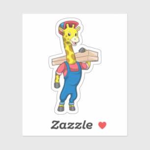 Sticker Girafe as Carpenter with Wood