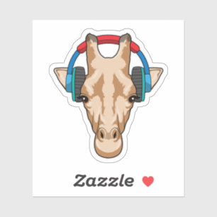 Sticker Girafe at Music with Headphone