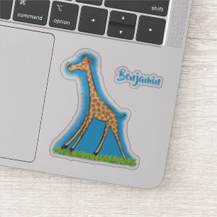 Sticker Girafe heureuse mignonne avec dessin animé papillo