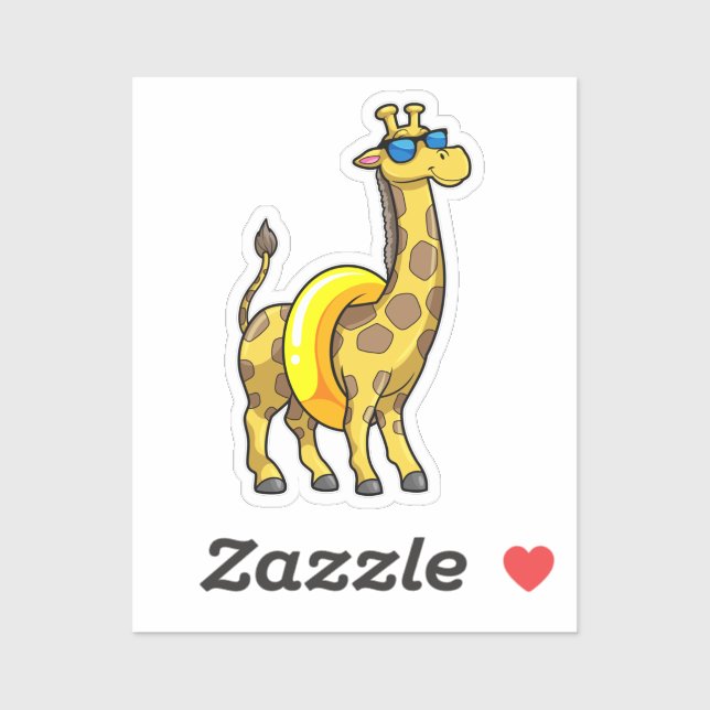 Sticker Girafe sur la plage avec anneau de natation et lun (Feuille)