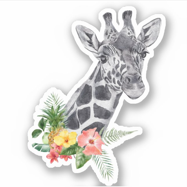 Sticker Giraffe aquarelle avec Bouquet tropical (Devant)